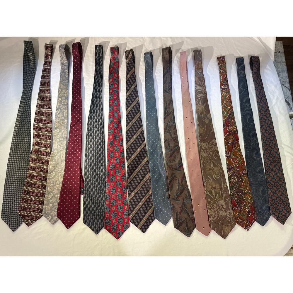 14 Mens 100% Silk Neckties Lot Paisley Geometric Striped Mixed Brands